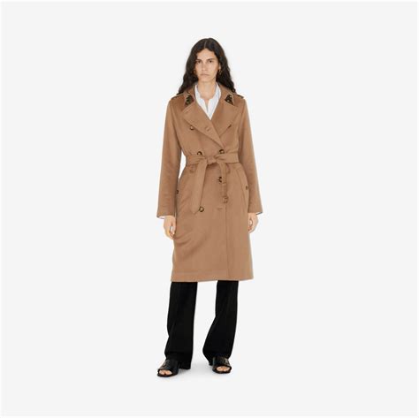 Long Cashmere Blend Kensington Trench Coat in Camel .